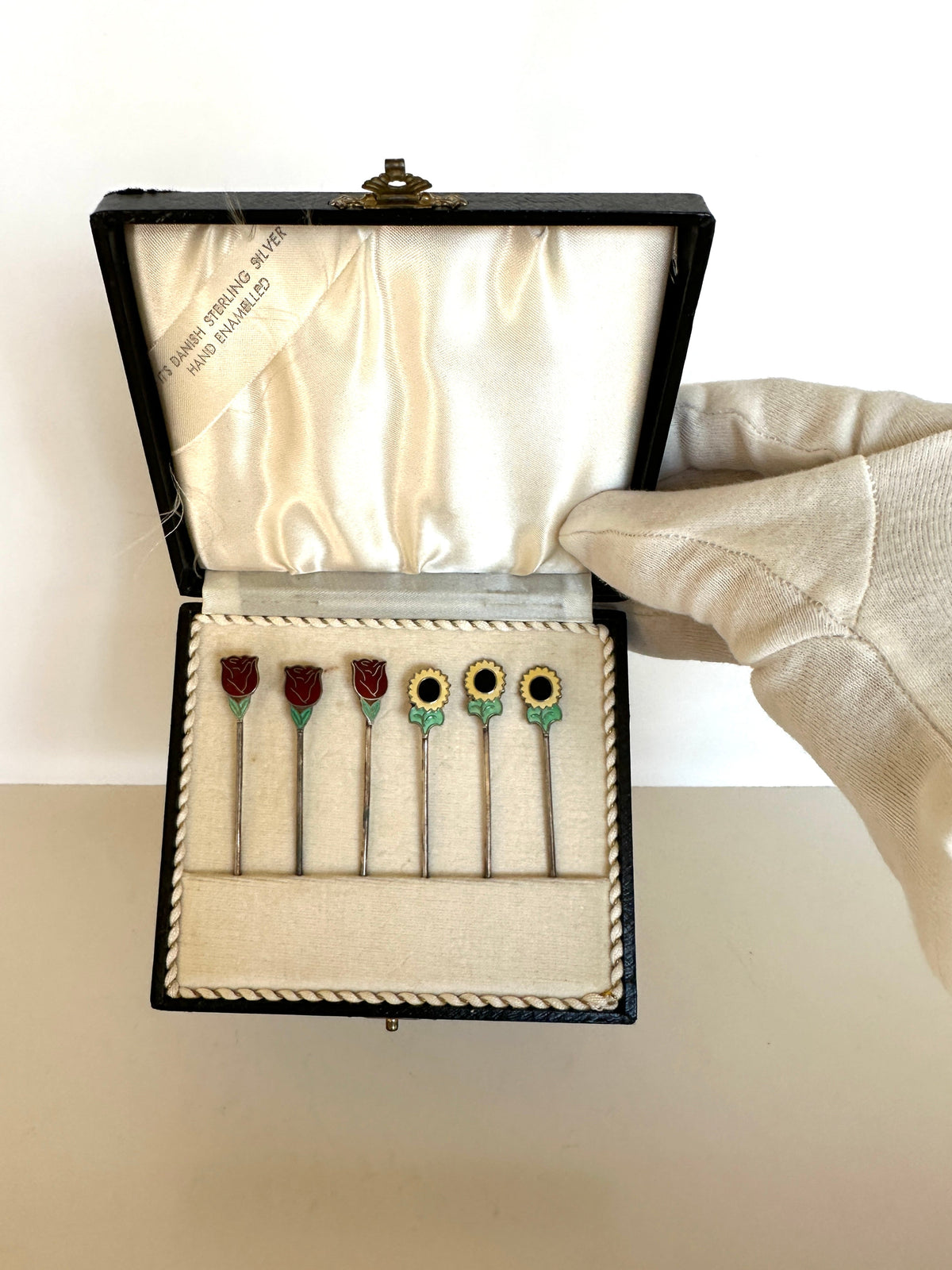 Sterling Silver Enameled Flower Picks (in original box)