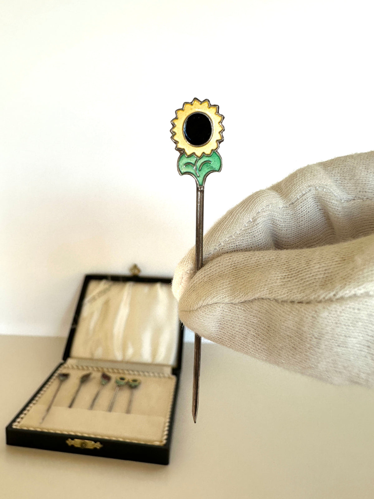 Sterling Silver Enameled Flower Picks (in original box)